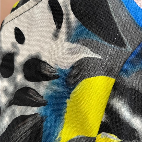 Fuzzi Jean Paul Gaultier Dress 42 Black Blue Yellow Print Tunic Shift - Picture 8 of 8